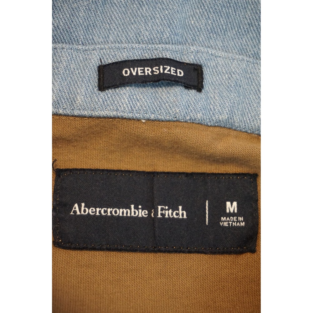 Abercrombie & Fitch Mens Oversized Rugby Shirt Brown Denim Collar Long Sleeve M - Picture 7 of 9